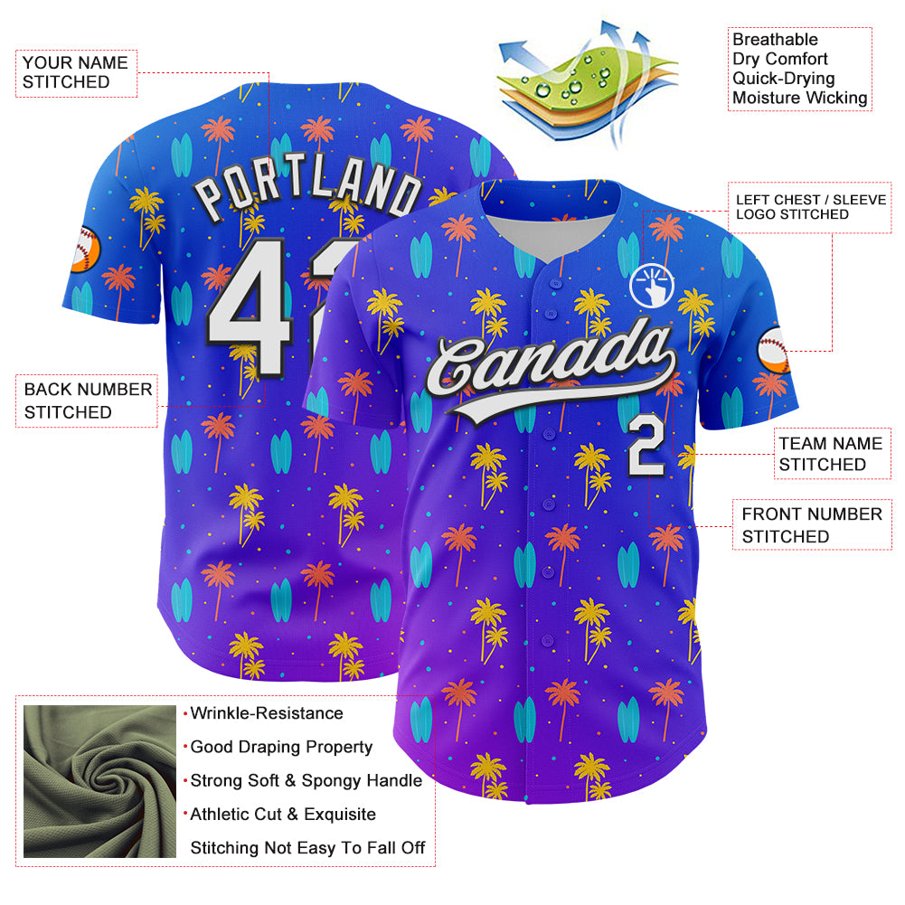 Custom Purple White-Black 3D Hawaii Tropical Palm Tree Authentic Baseball Jersey
