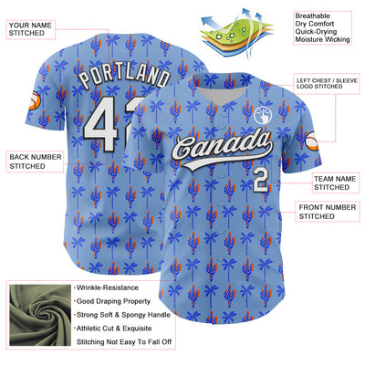 Custom Light Blue White-Black 3D Hawaii Tropical Palm Tree And Cactus Authentic Baseball Jersey
