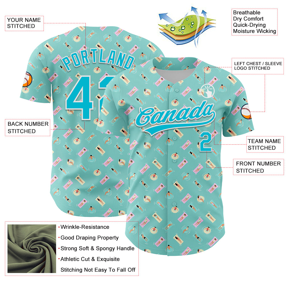 Custom Ice Blue Lakes Blue-White 3D Hawaii Beach Holiday Authentic Baseball Jersey