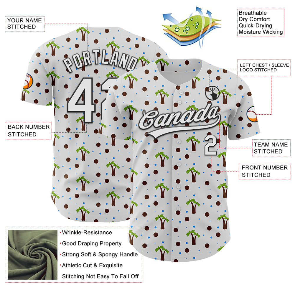 Custom White Black 3D Hawaii Tropical Palm Tree Authentic Baseball Jersey