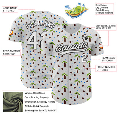 Custom White Black 3D Hawaii Tropical Palm Tree Authentic Baseball Jersey