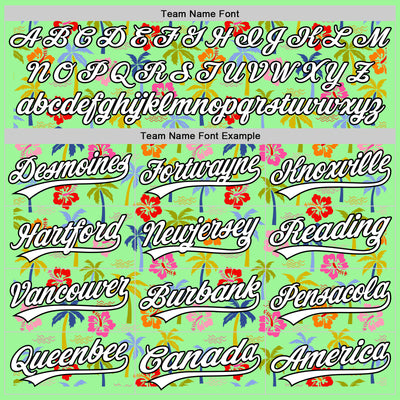 Custom Pea Green White-Black 3D Hawai Tropical Palm Tree And Flower Authentic Baseball Jersey