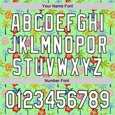 Custom Pea Green White-Black 3D Hawai Tropical Palm Tree And Flower Authentic Baseball Jersey