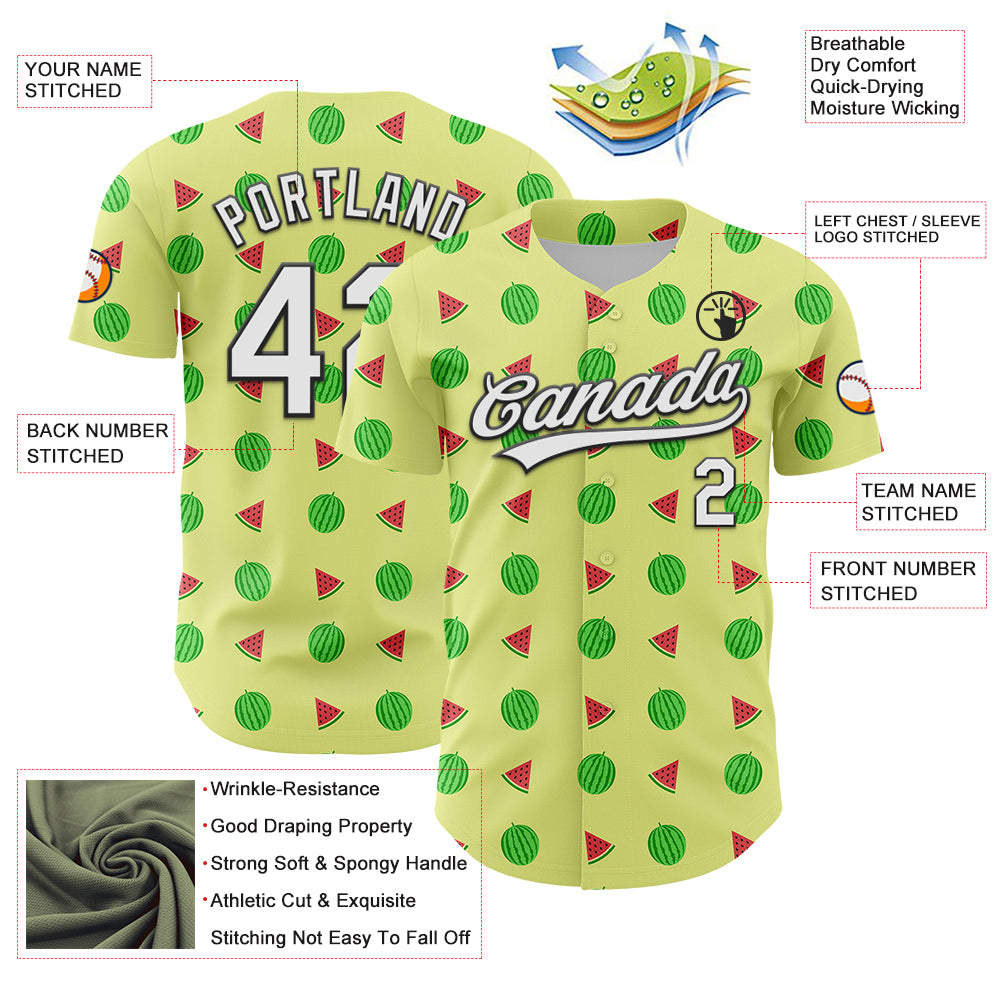 Custom Yellow White-Black 3D Hawaii Fruit Watermelon Authentic Baseball Jersey