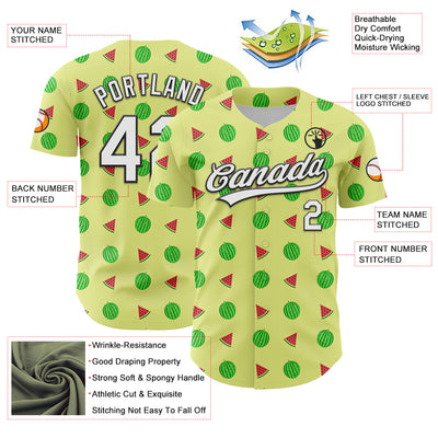 Custom Yellow White-Black 3D Hawaii Fruit Watermelon Authentic Baseball Jersey
