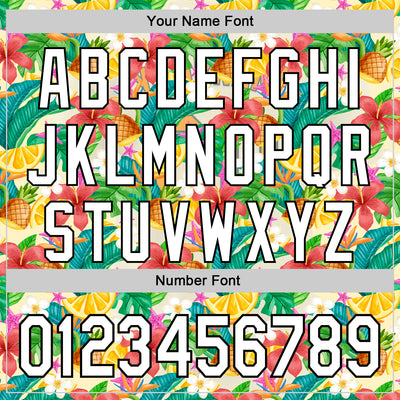 Custom Yellow White-Black 3D Hawaii Tropical Palm Leaves Flower And Fruit Pineapple Authentic Baseball Jersey