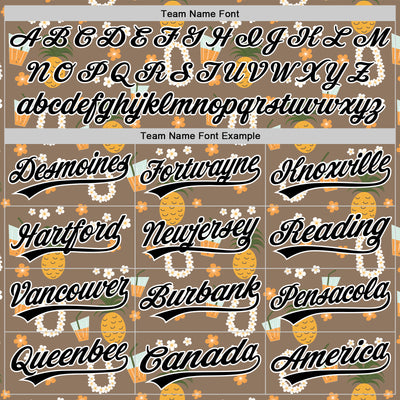 Custom Brown Black-White 3D Hawaii Flower And Fruit Pineapple Authentic Baseball Jersey