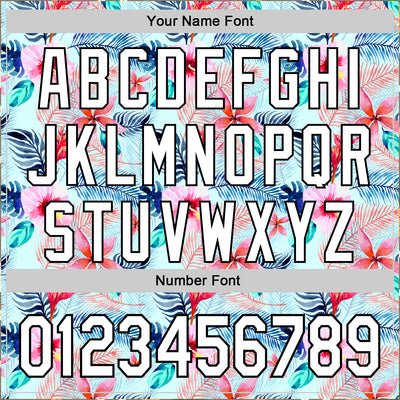 Custom Ice Blue White-Black 3D Hawaii Tropical Palm Leaves And Flower Authentic Baseball Jersey