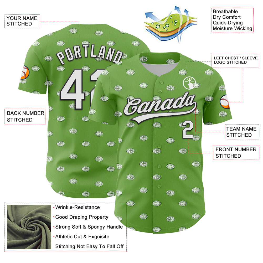 Custom Green White-Black 3D Hawaii Fruit Lemon Authentic Baseball Jersey