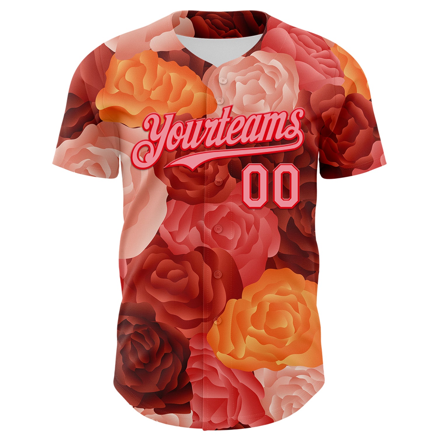 Custom Red Medium Pink-Fire Red 3D Ambartive Rose Pattern Authentic Baseball Jersey
