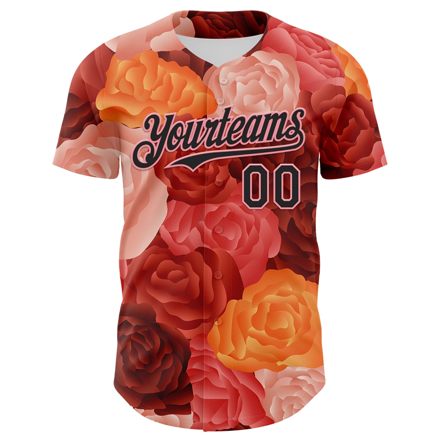 Custom Red Black-Medium Pink 3D Ambartive Rose Pattern Authentic Baseball Jersey