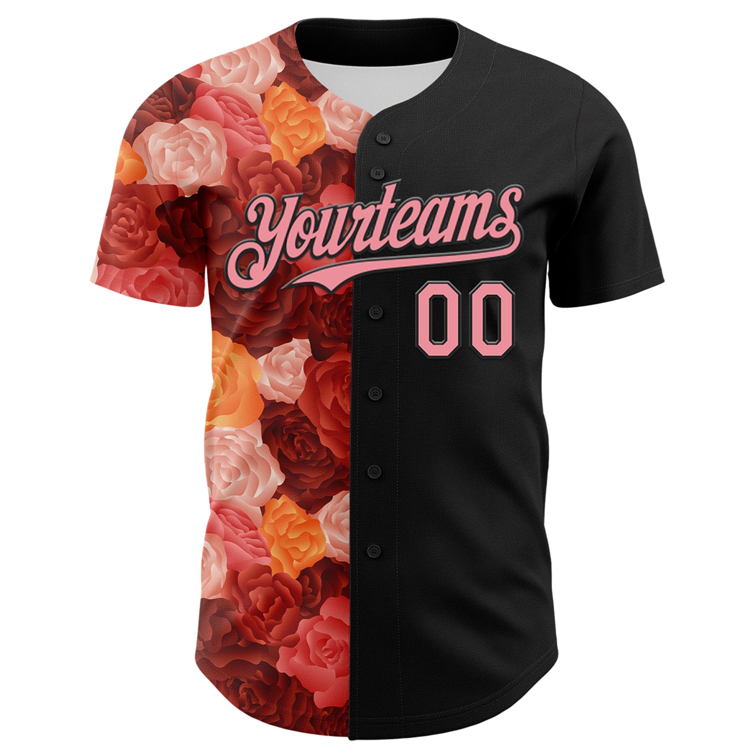 Custom Black Medium Pink 3D Ambartive Rose Pattern Authentic Baseball Jersey