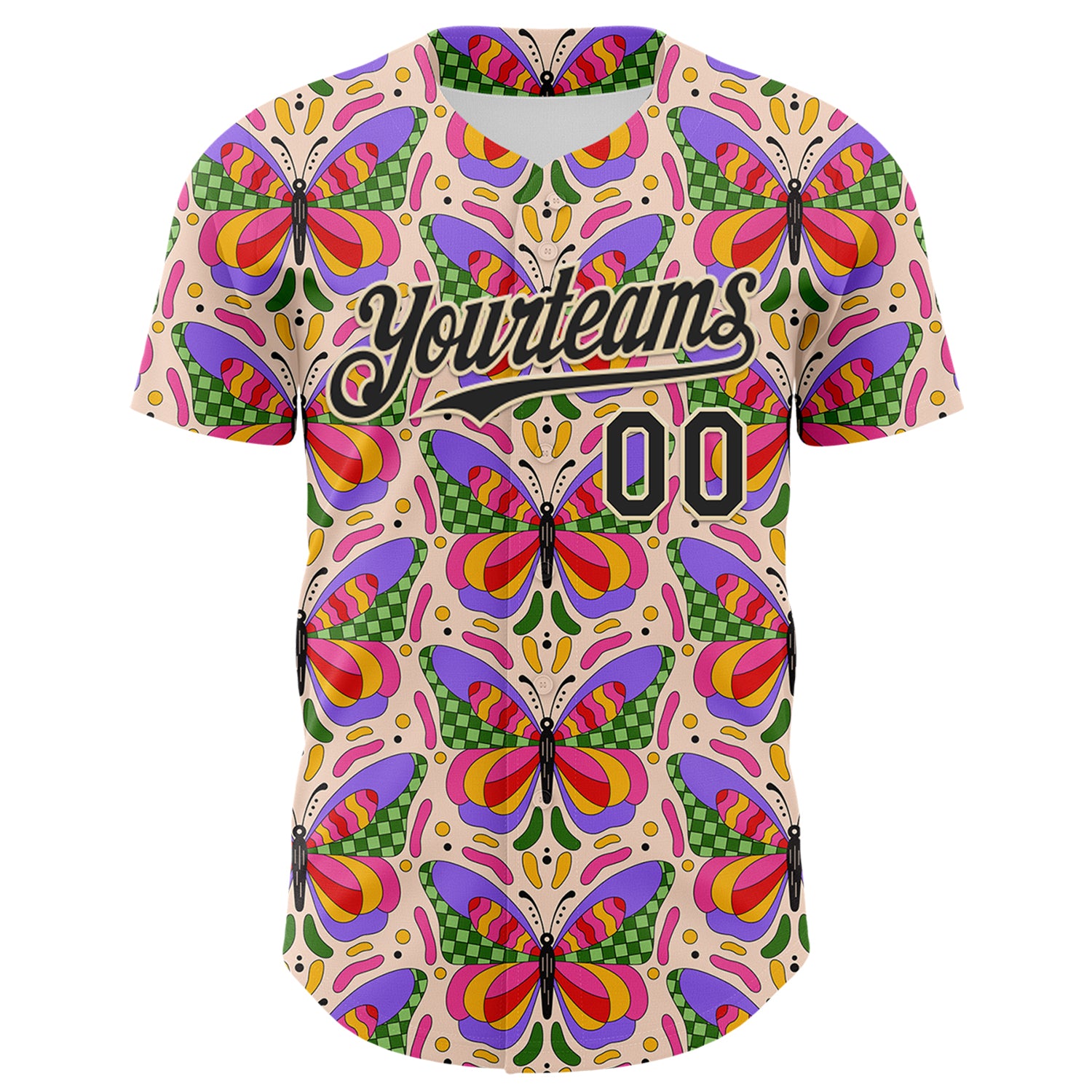 Custom Pink Black-Cream 3D Ambartive Butterfly Pattern Authentic Baseball Jersey