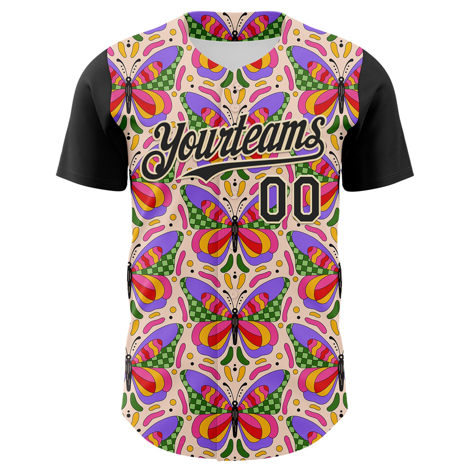 Custom Pink Black-Cream 3D Ambartive Butterfly Pattern Authentic Baseball Jersey