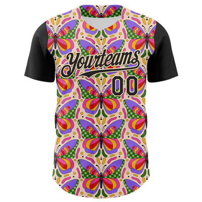 Custom Pink Black-Cream 3D Ambartive Butterfly Pattern Authentic Baseball Jersey