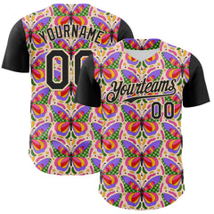 Custom Pink Black-Cream 3D Ambartive Butterfly Pattern Authentic Baseball Jersey