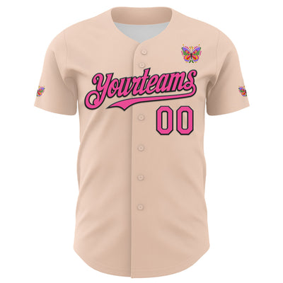 Custom Pink Black 3D Ambartive Abstract Butterfly Authentic Baseball Jersey