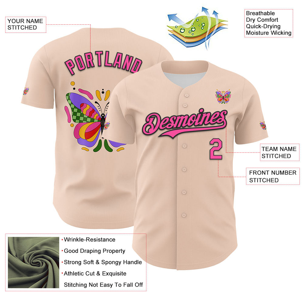 Custom Pink Black 3D Ambartive Abstract Butterfly Authentic Baseball Jersey