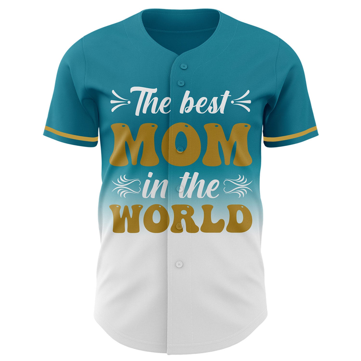 Custom Teal Old Gold-White 3D Pattern Design Gradient Mother's Day Authentic Baseball Jersey