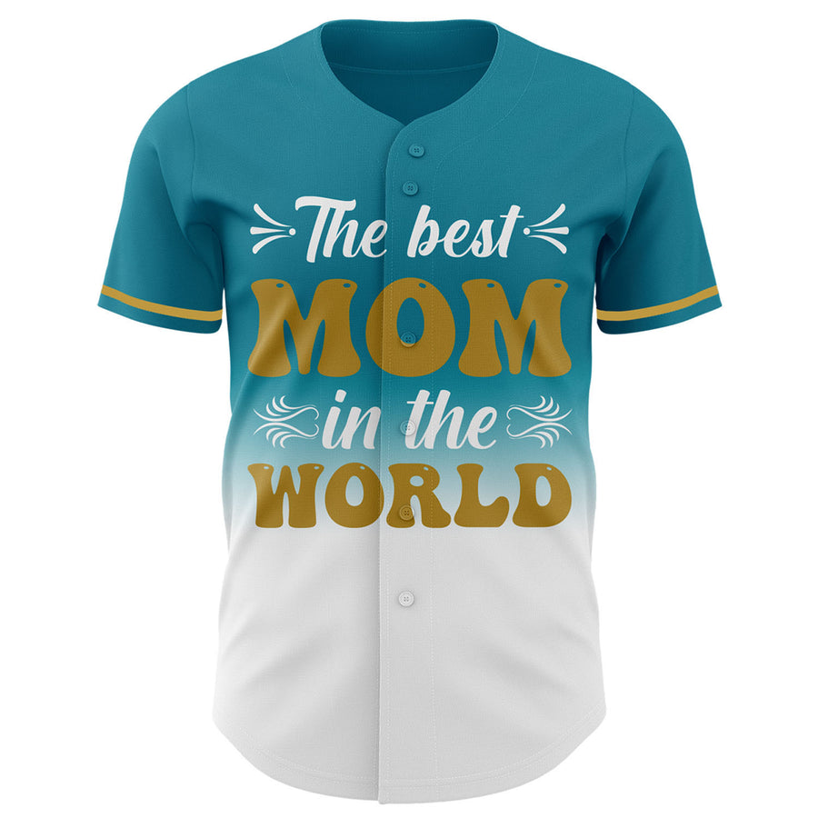 Custom Teal Old Gold-White 3D Pattern Design Gradient Mother's Day Authentic Baseball Jersey