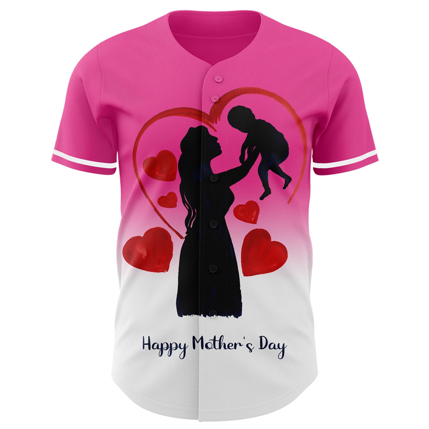 Custom Pink White 3D Pattern Design Gradient Mother's Day Family Love Authentic Baseball Jersey