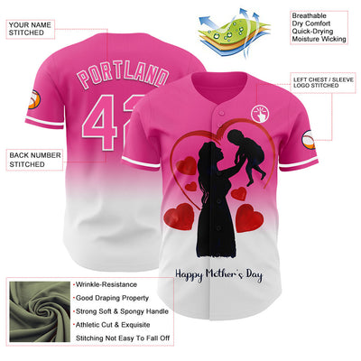 Custom Pink White 3D Pattern Design Gradient Mother's Day Family Love Authentic Baseball Jersey