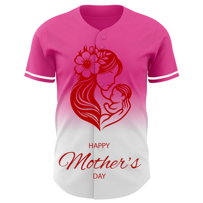 Custom Pink White-Red 3D Pattern Design Gradient Mother's Day Family Love Authentic Baseball Jersey