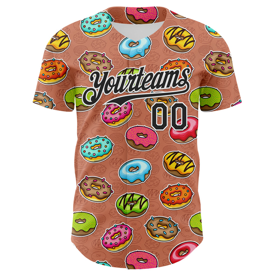 Custom Brown Black-White 3D Pattern Design Foodie Food Dessert Doughnut Authentic Baseball Jersey