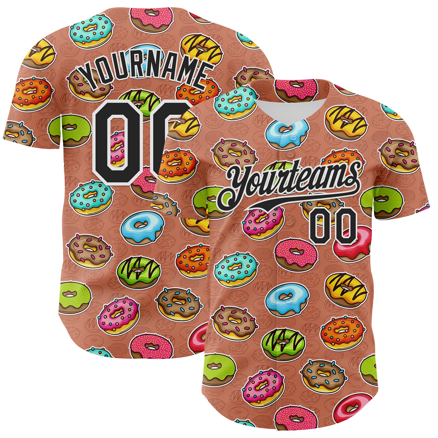 Custom Brown Black-White 3D Pattern Design Foodie Food Dessert Doughnut Authentic Baseball Jersey