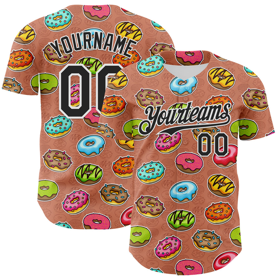 Custom Brown Black-White 3D Pattern Design Foodie Food Dessert Doughnut Authentic Baseball Jersey