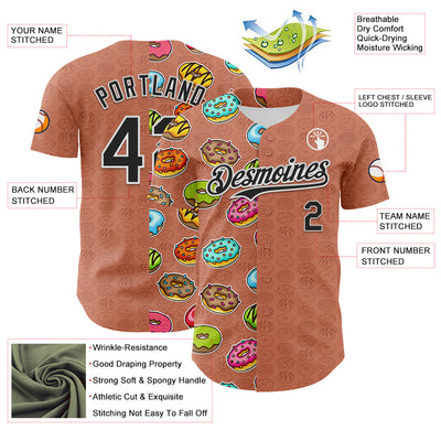 Custom Brown Black-White 3D Pattern Design Foodie Food Dessert Doughnut Authentic Baseball Jersey