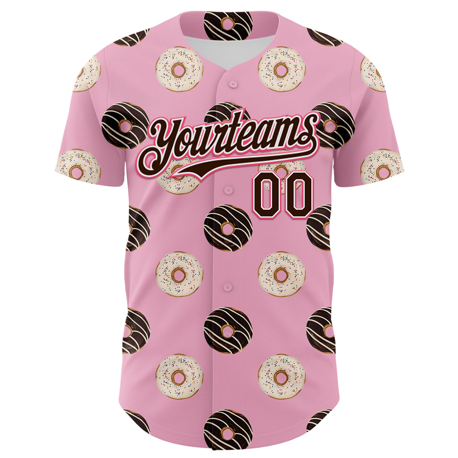 Custom Light Pink Brown-Neon Pink 3D Pattern Design Foodie Food Dessert Doughnut Authentic Baseball Jersey