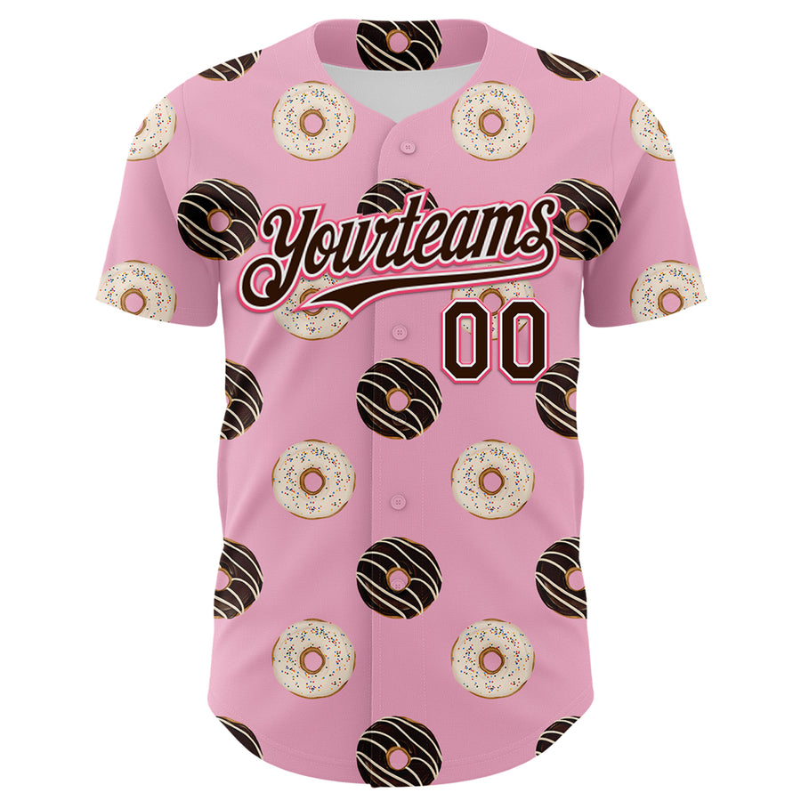 Custom Light Pink Brown-Neon Pink 3D Pattern Design Foodie Food Dessert Doughnut Authentic Baseball Jersey