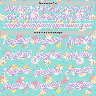 Custom Ice Blue Light Purple-White 3D Pattern Design Foodie Fast Food Burger Fries Pizza Authentic Baseball Jersey