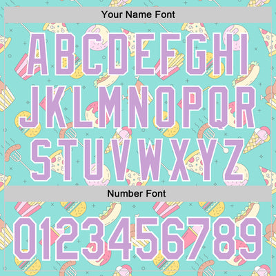 Custom Ice Blue Light Purple-White 3D Pattern Design Foodie Fast Food Burger Fries Pizza Authentic Baseball Jersey