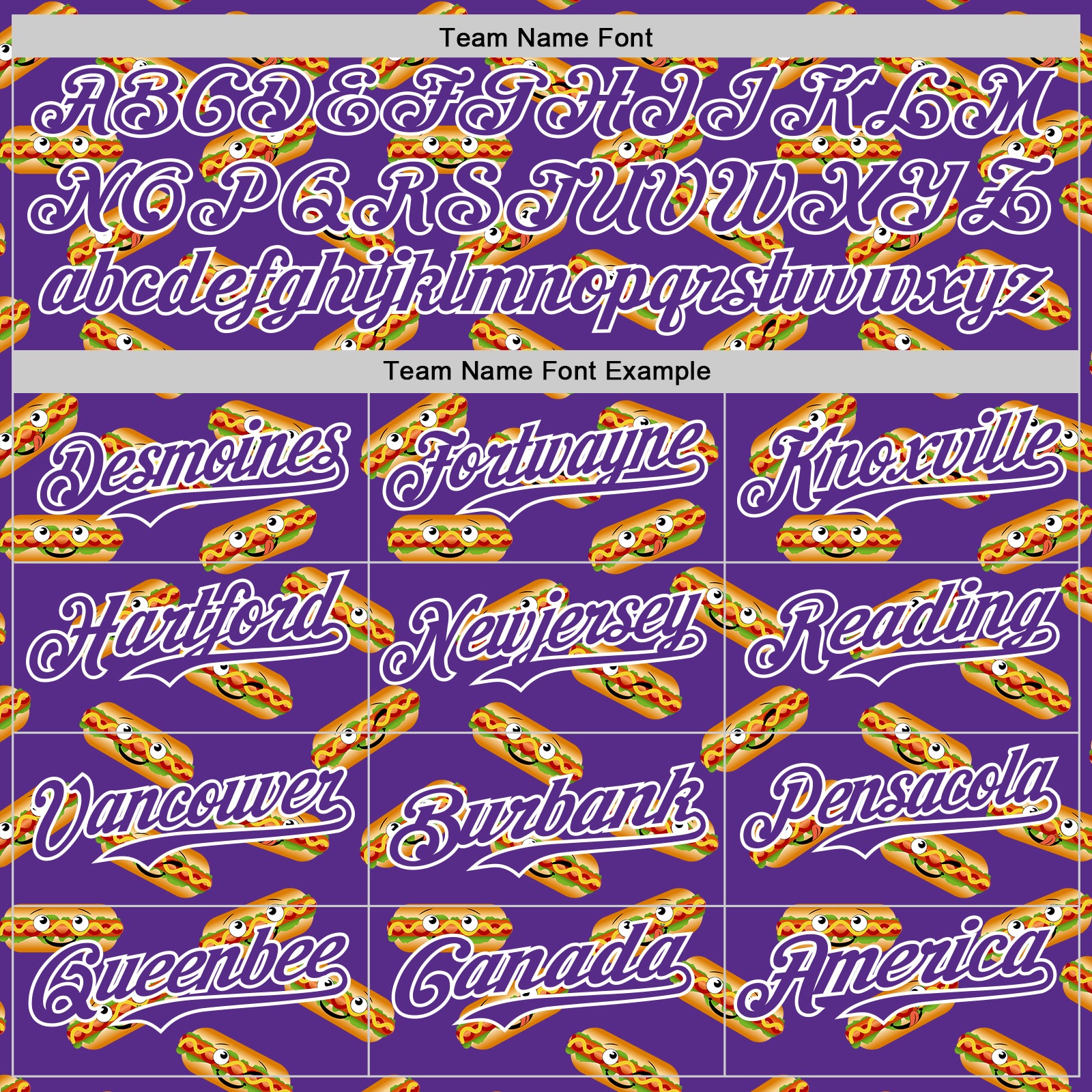 Custom Purple White 3D Pattern Design Foodie Fast Food Hot Dog Authentic Baseball Jersey