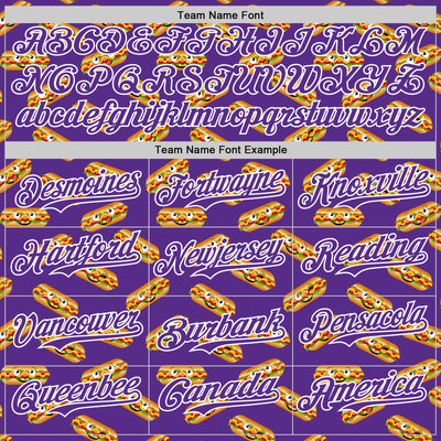 Custom Purple White 3D Pattern Design Foodie Fast Food Hot Dog Authentic Baseball Jersey