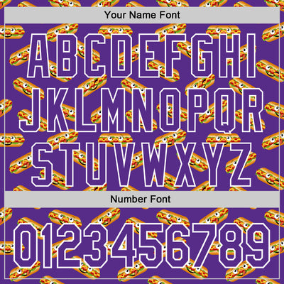 Custom Purple White 3D Pattern Design Foodie Fast Food Hot Dog Authentic Baseball Jersey