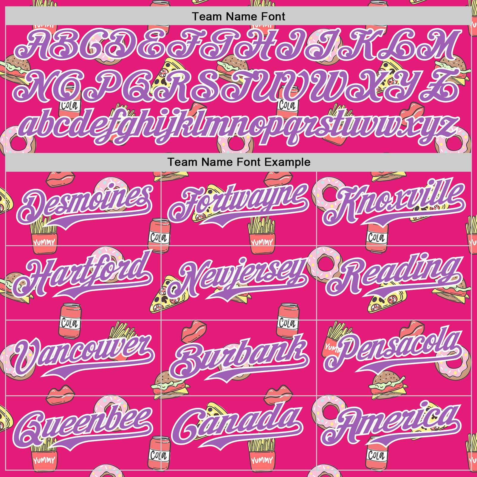 Custom Hot Pink Medium Purple-White 3D Pattern Design Foodie Fast Food Pizza Donut Cola Authentic Baseball Jersey
