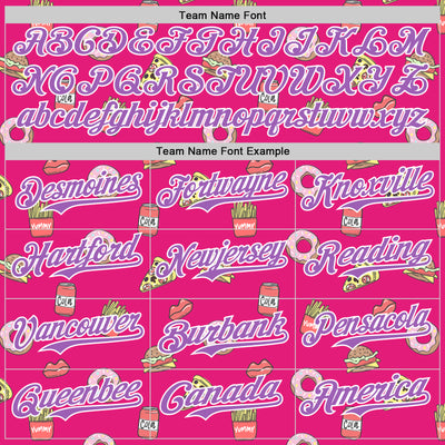 Custom Hot Pink Medium Purple-White 3D Pattern Design Foodie Fast Food Pizza Donut Cola Authentic Baseball Jersey