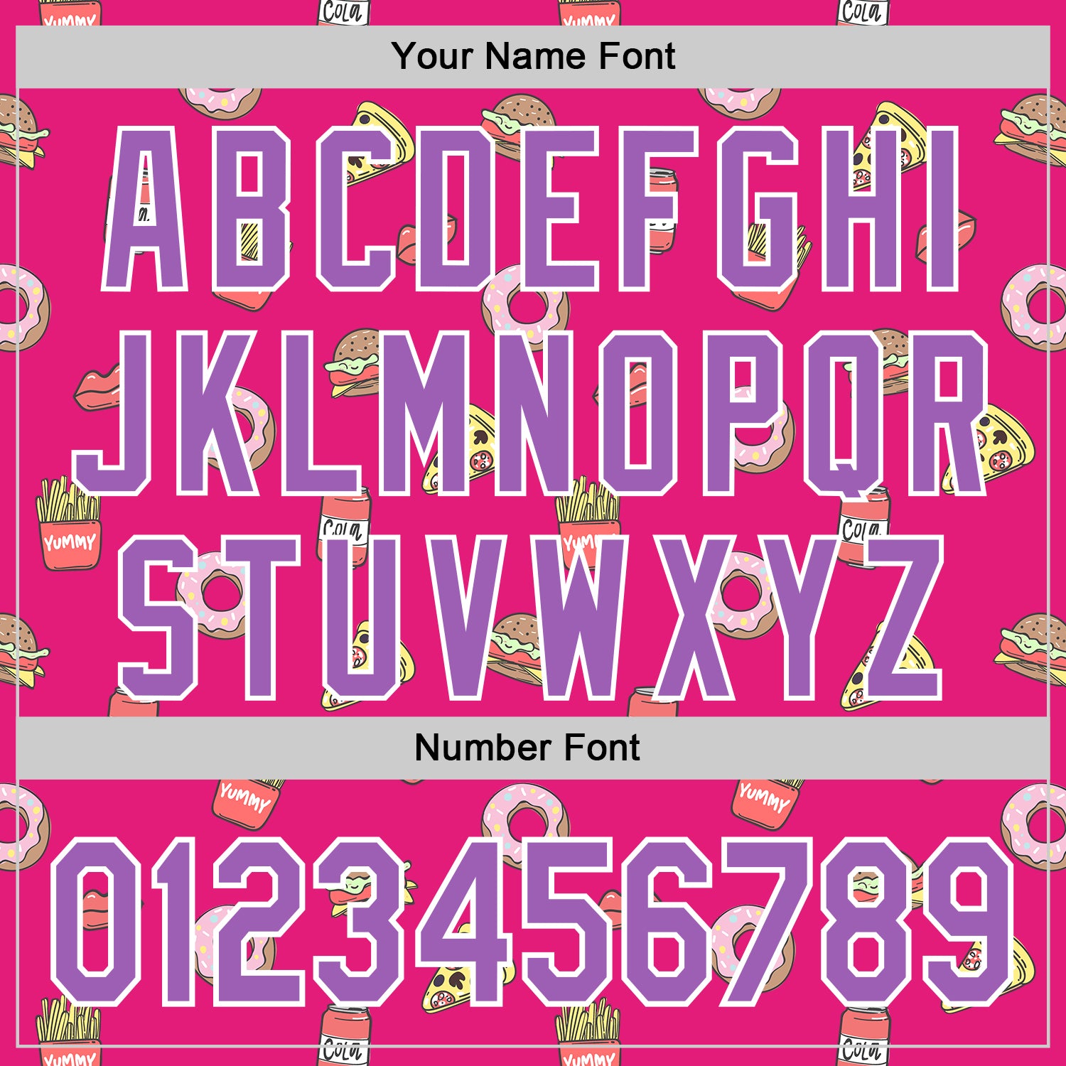 Custom Hot Pink Medium Purple-White 3D Pattern Design Foodie Fast Food Pizza Donut Cola Authentic Baseball Jersey