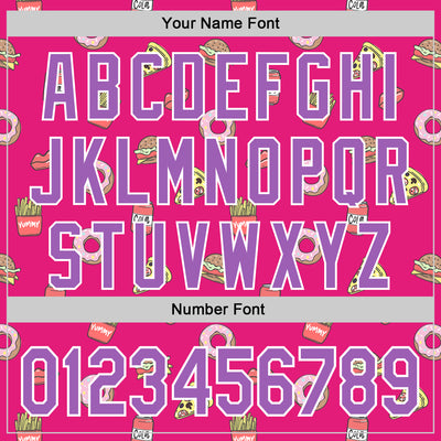 Custom Hot Pink Medium Purple-White 3D Pattern Design Foodie Fast Food Pizza Donut Cola Authentic Baseball Jersey