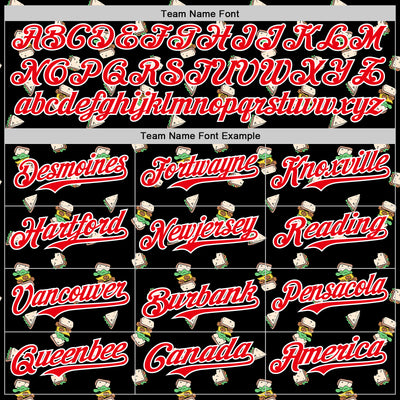 Custom Black Fire Red-White 3D Pattern Design Foodie Fast Food Sandwich Authentic Baseball Jersey