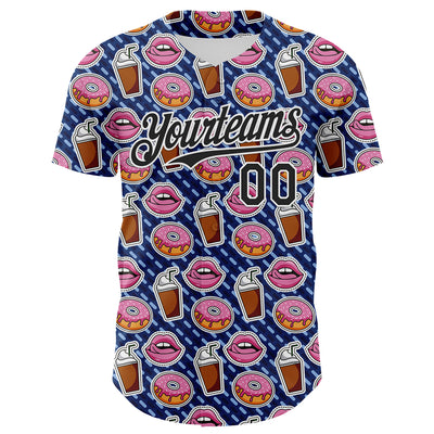 Custom US Navy Blue Black-White 3D Pattern Design Foodie Food Dessert Milkshake Donut Authentic Baseball Jersey