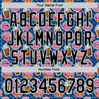 Custom US Navy Blue Black-White 3D Pattern Design Foodie Food Dessert Milkshake Donut Authentic Baseball Jersey