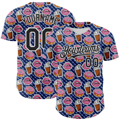 Custom US Navy Blue Black-White 3D Pattern Design Foodie Food Dessert Milkshake Donut Authentic Baseball Jersey