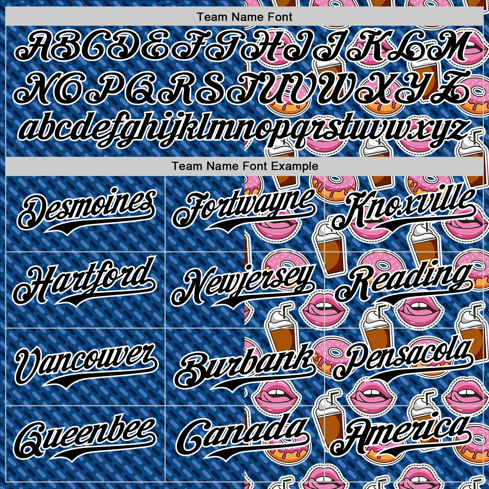 Custom US Navy Blue Black-White 3D Pattern Design Foodie Food Dessert Milkshake Donut Authentic Baseball Jersey