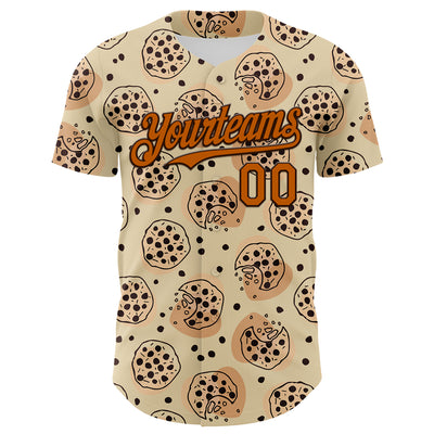 Custom Cream Texas Orange-Brown 3D Pattern Design Foodie Food Snack Chocolate Cookie Authentic Baseball Jersey