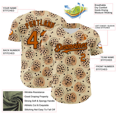 Custom Cream Texas Orange-Brown 3D Pattern Design Foodie Food Snack Chocolate Cookie Authentic Baseball Jersey