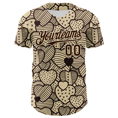 Custom Cream Brown 3D Pattern Design Foodie Food Snack Heart Chocolate Authentic Baseball Jersey